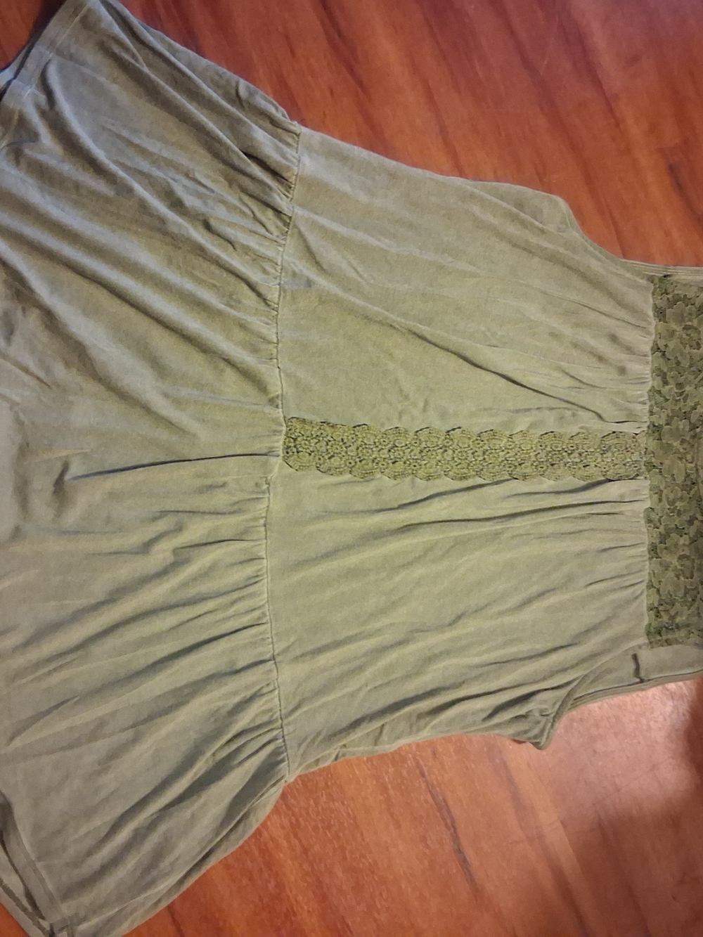 Artesia Olive Green Lace-Trim Sleeveless Tunic Top